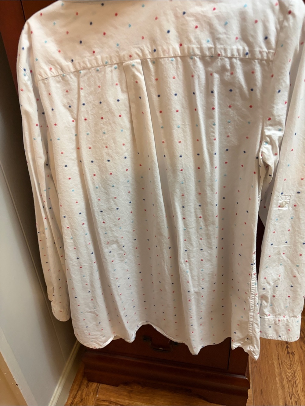Talbots White Button-Down Shirt with Red and Blue Dot Pattern - Picture 6 of 6